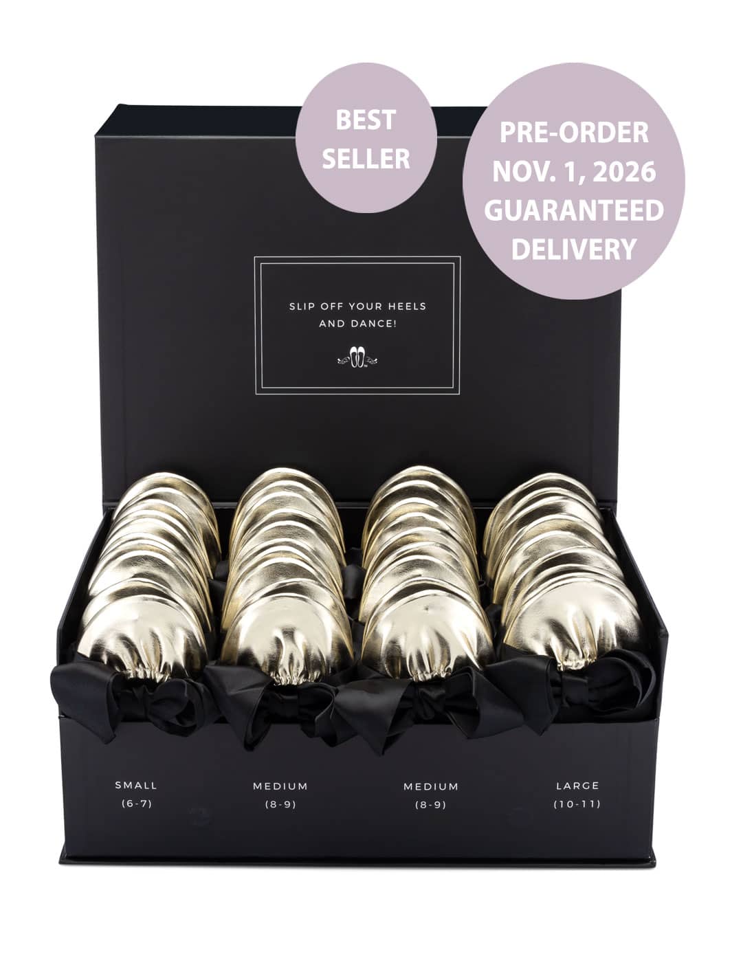 2026 November Pre-Order - 20 Pairs of Gold Rescue Flats (BLACK Display Box)