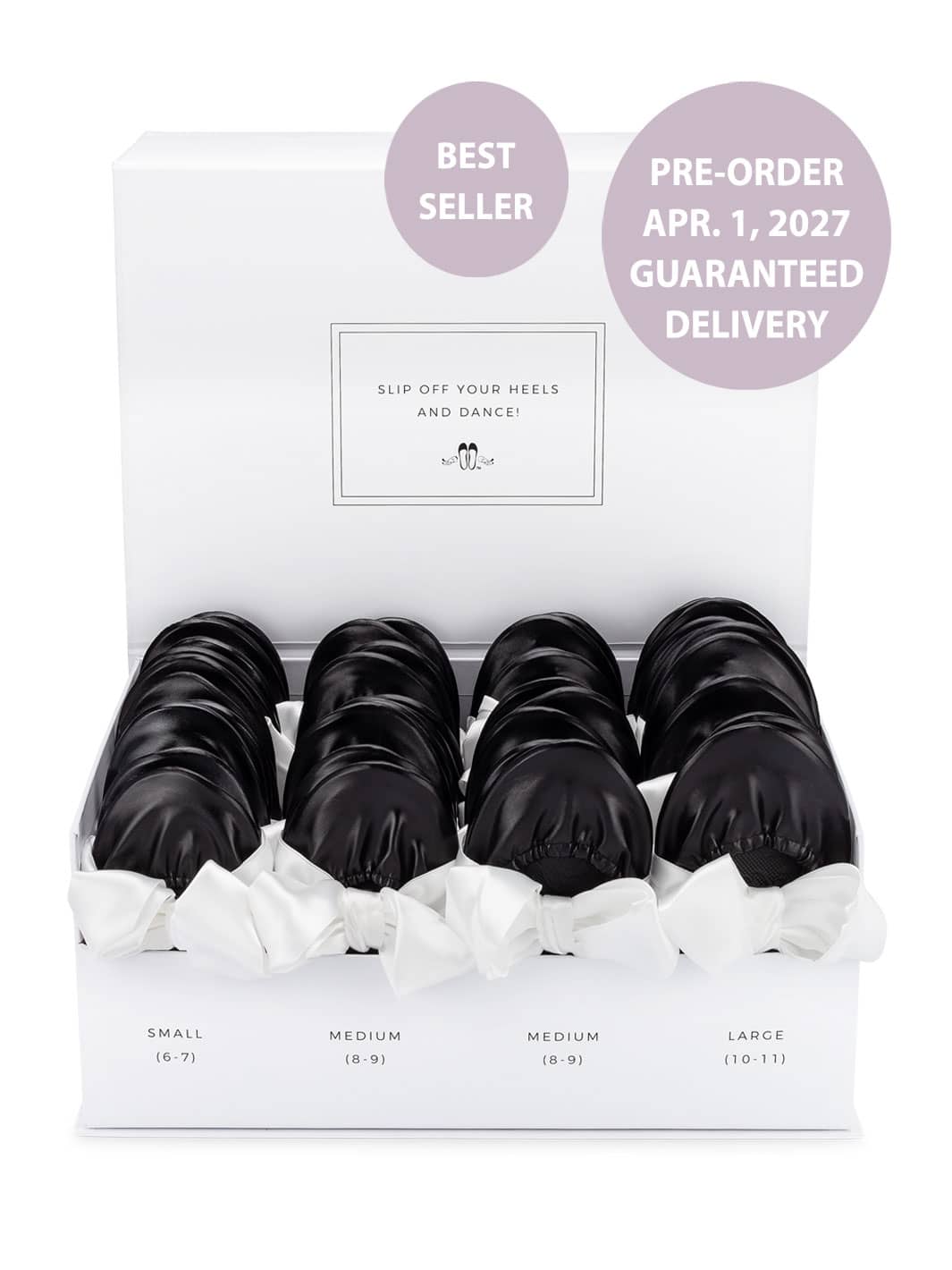 2027 April Pre-Order - 20 Pairs of Black Rescue Flats (WHITE Display Box)