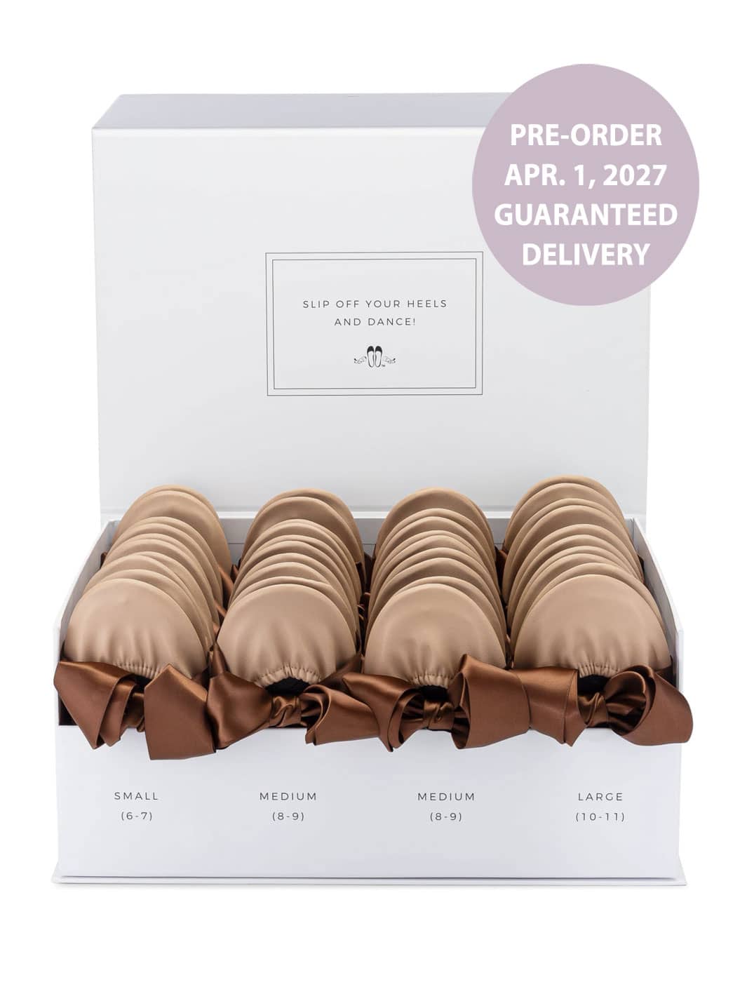 2027 April Pre-Order - 20 Pairs of Mocha Rescue Flats (WHITE Display Box)