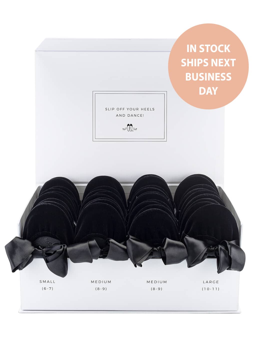 20 Pairs of Black Velvet Rescue Flats (WHITE Display Box)