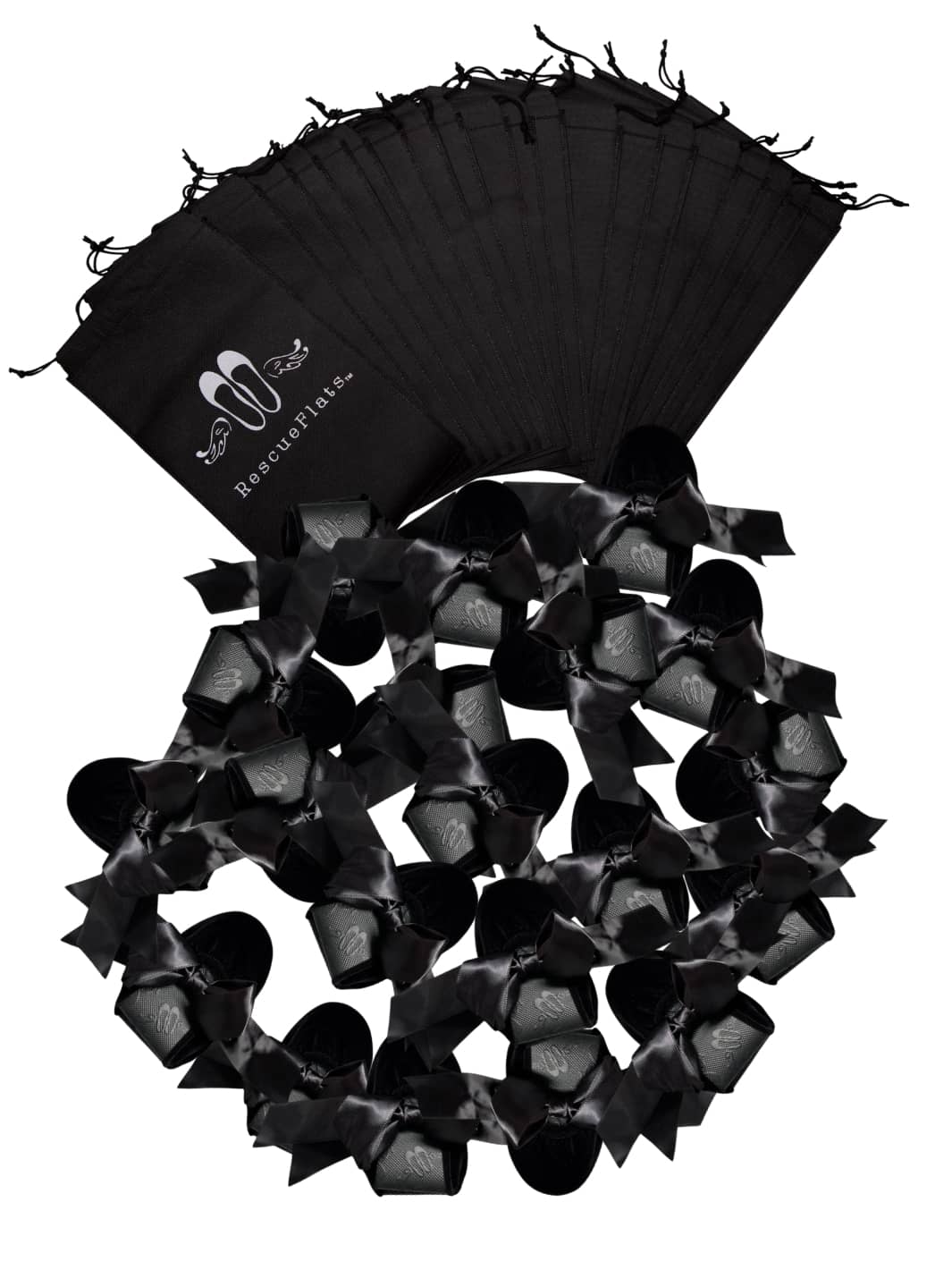 20 Pairs of Black Velvet Rescue Flats (WHITE Display Box)