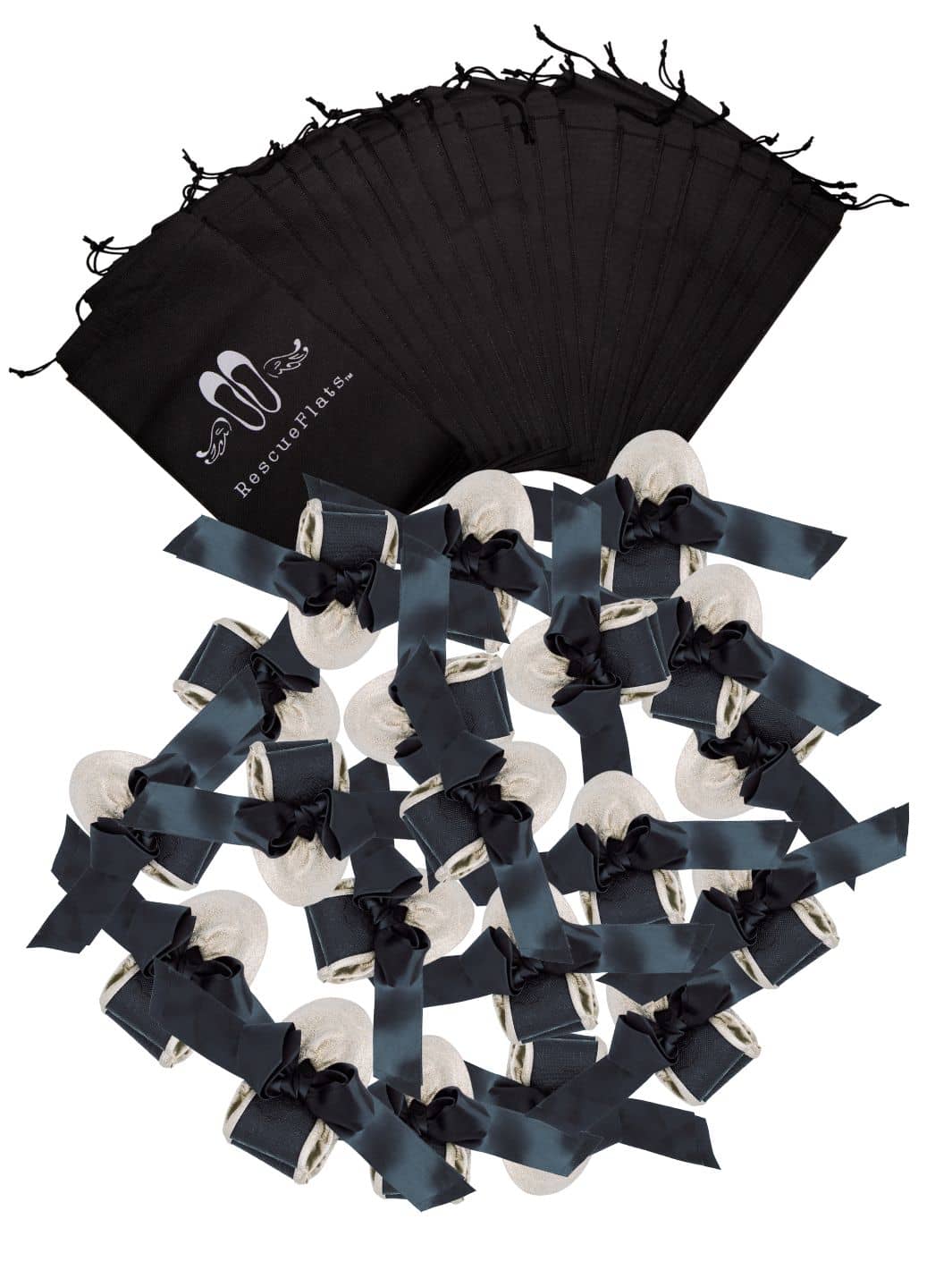 2026 June Pre-Order - 20 Pairs of Gold Glitter Rescue Flats (BLACK Display Box)