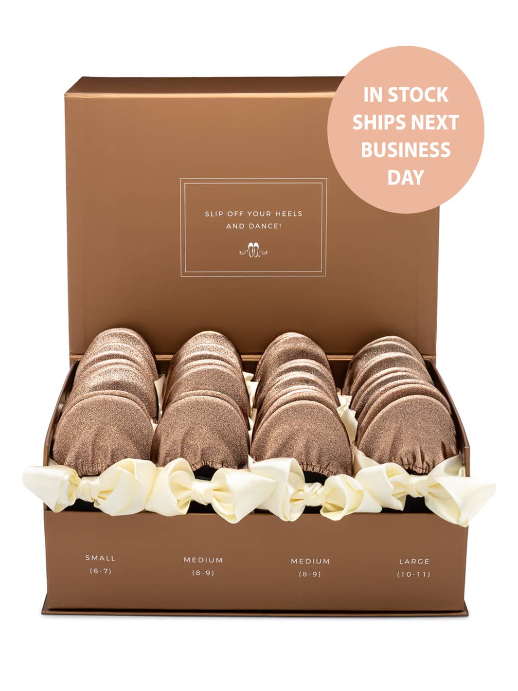 20 Pairs of Rose Gold Glitter Rescue Flats (Rose GOLD Display Box)