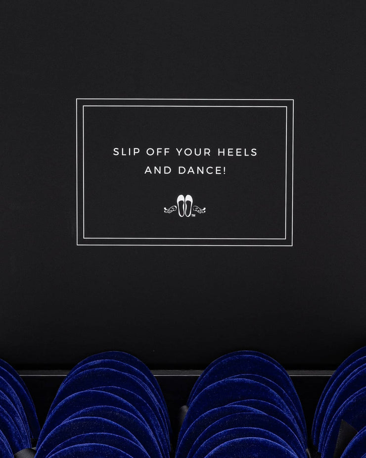 20 Pairs of Royal Blue Velvet Rescue Flats (BLACK Display Box)