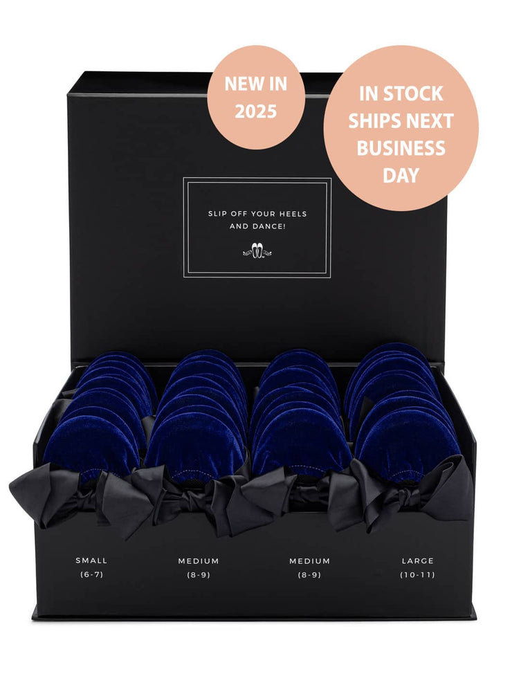 20 Pairs of Royal Blue Velvet Rescue Flats (BLACK Display Box)