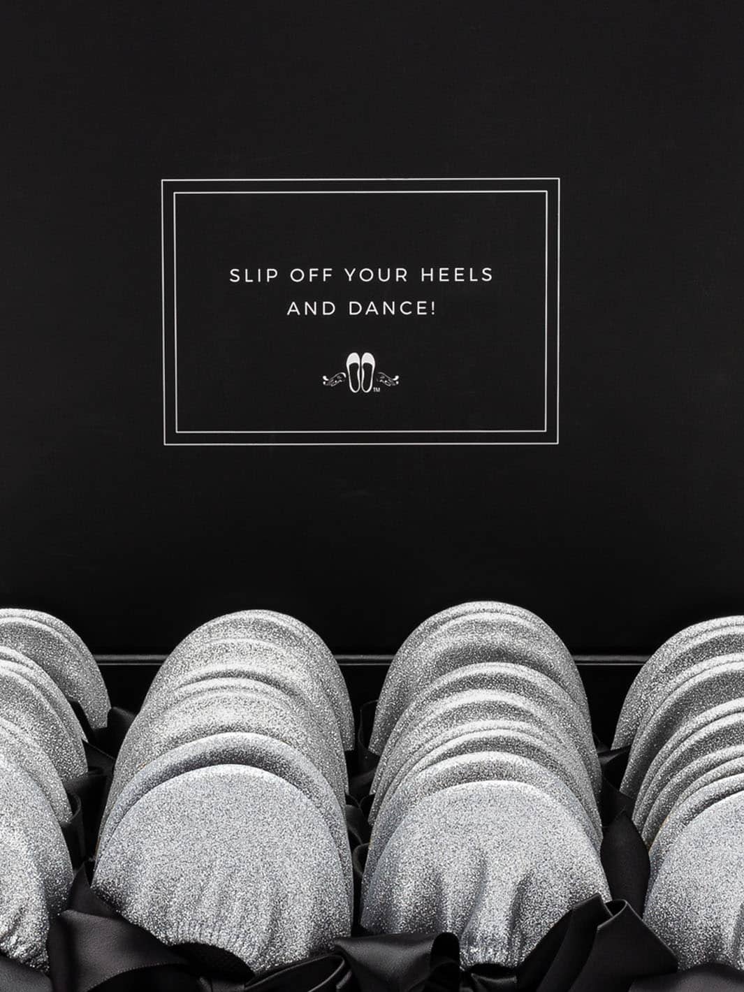 2026 June Pre-Order - 20 Pairs of Silver Glitter Rescue Flats (BLACK Display Box)