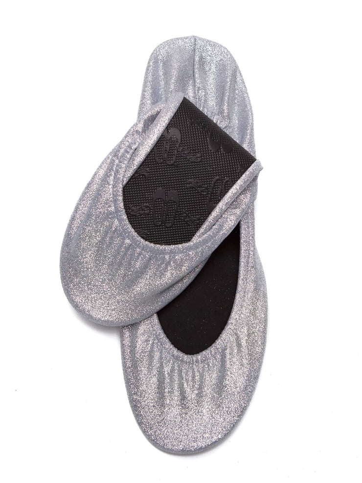 20 Pairs of Silver Glitter Rescue Flats (BLACK Display Box)