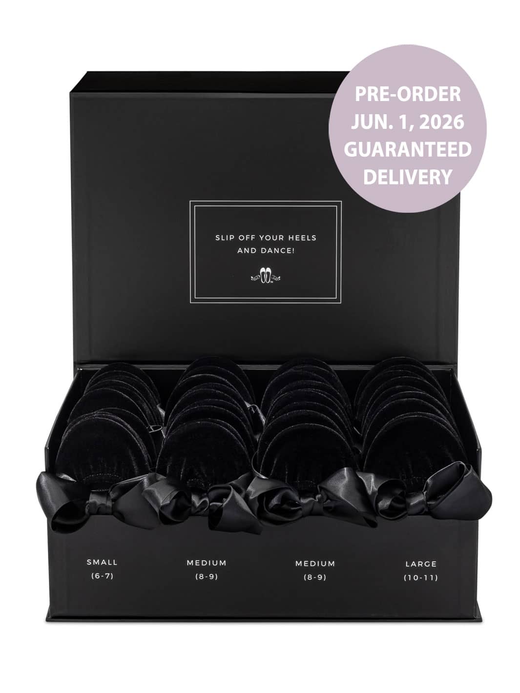 2026 June Pre-Order - 20 Pairs of Black Velvet Rescue Flats (BLACK Display Box)