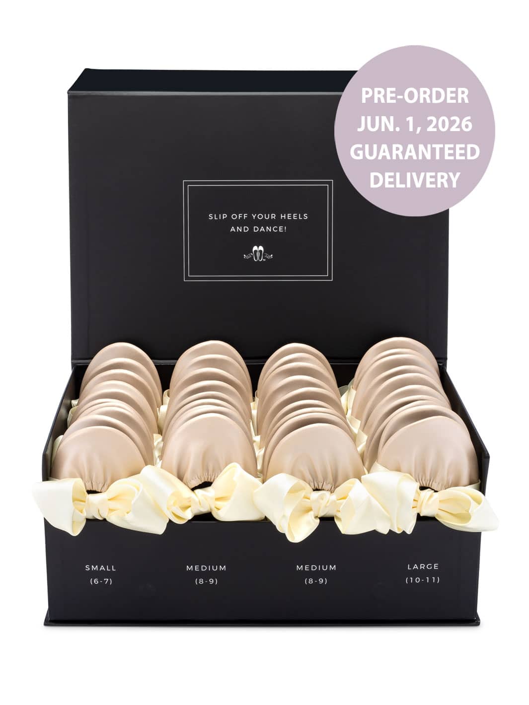 2026 June Pre-Order - 20 Pairs of Champagne Rescue Flats (BLACK Display Box)