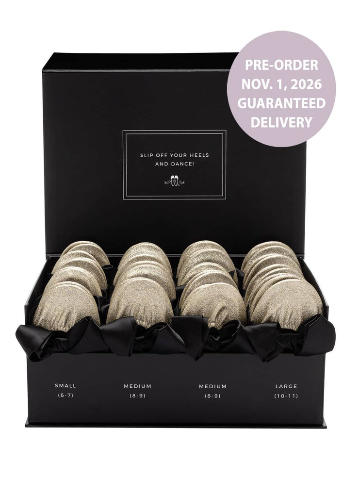 2026 November Pre-Order - 20 Pairs of Gold Glitter Rescue Flats (BLACK Display Box)