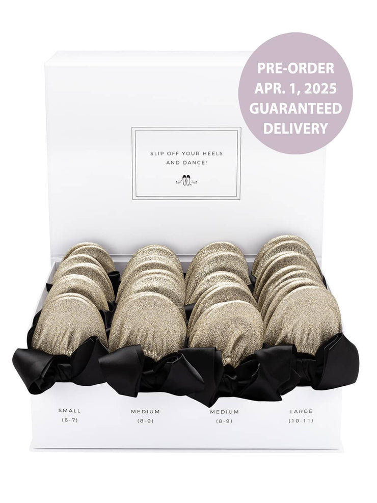 2025 April Pre-Order - 20 Pairs of Gold Glitter Rescue Flats (WHITE Display Box)